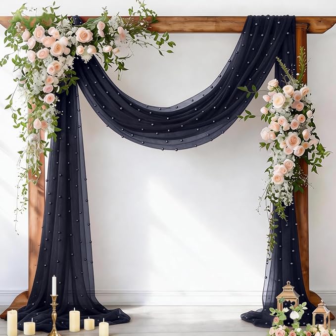 Pearl Table Runner Gauze Sheer 19FT Wedding Draping Fabric Decor | Navy Blue by Socomi