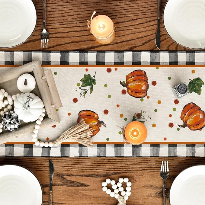 Artoid Mode 210 GSM Fall Table Runner 13x90 Inch Home Party Decor | Pumpkin Bow - Image 4