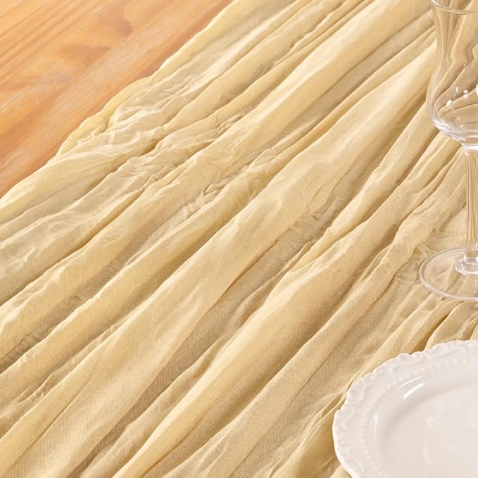 DeZerlor Champagne Cheesecloth Table Runners 2 Pack Summer Boho Runners | - Image 5
