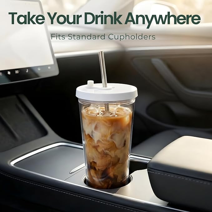 Reusable Iced Coffee Cup with Lid and Straw, 24 oz/Venti, BPA-Free Double-Wall - Image 4