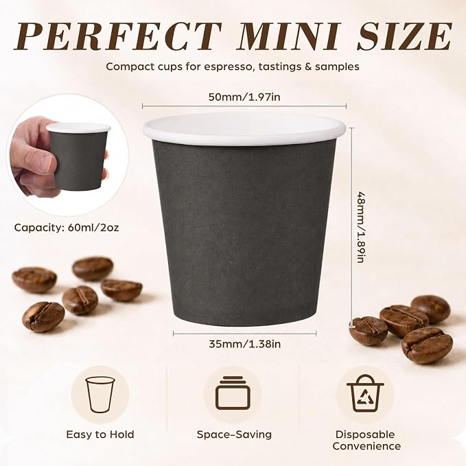 100 Pcs Mini Coffee Cups Brown Culture Cup 2oz Disposable Bathroom Cups Paper - Image 3