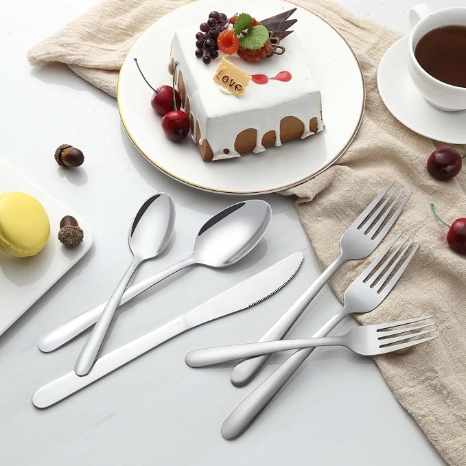 24 Pcs Forks and Spoons Silverware Set, Food Grade Stainless Steel Flatware - Image 7