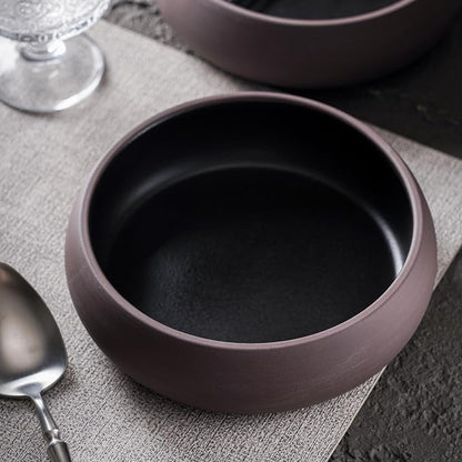 Uaral Ceramic Salad Bowls Set, 18 Ounce Black Shallow Bowl Set - Image 4