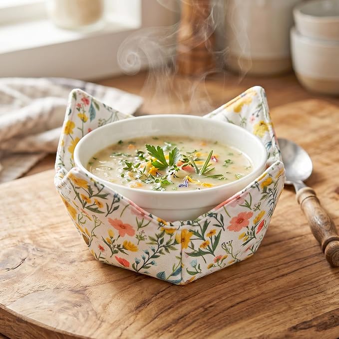 Cotton Microwavable Bowl Cozy, Microwave-Safe Hot Bowl Holders, Soup Bowl Cozy - Image 3