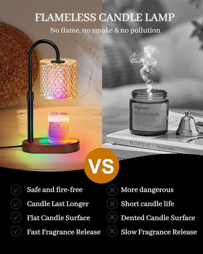 Candle Warmer Lamp with 8 Colors LED Changing and Timer Dimmer, Candle Warmer with RGB Model Height Adjustable for All Size Scented Candles with 2 Bulbs, Christmas Gift for Mom, Wife,Friends