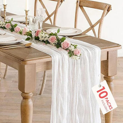 10 Pack White Cheesecloth Table Runner 35x120Inch, 10FT Long Summer Boho Sheer by BlueTopCoLtd