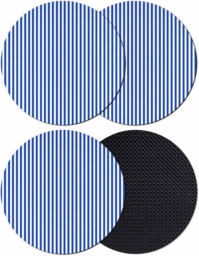 Navy Blue Stripe Coasters Set of 4, Modern White Vertical Striped Geometric by PIEPLE