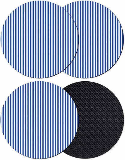 Navy Blue Stripe Coasters Set of 4, Modern White Vertical Striped Geometric by PIEPLE