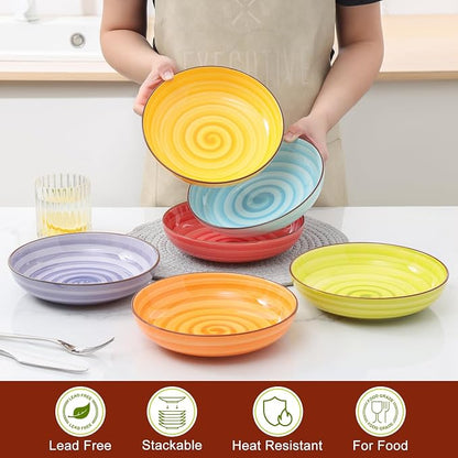KitchenTour Pasta Bowls, Ceramic Salad Bowls Serving Bowl Set 26 oz, 8 Inch - Image 3