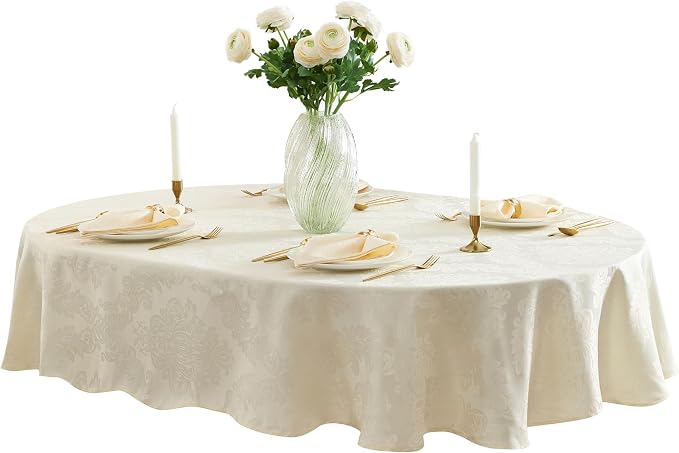 Newbridge Barcelona Luxury Damask Fabric Tablecloth, 60” Wide x 120” Oval - Image 5