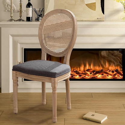 SoarFlash French Dining Chairs Set of 6, Vantage Dining Chair with Round Back, Farmhouse Country Rattan Dining Chair for Kitchen,Bedroom,Deep Grey