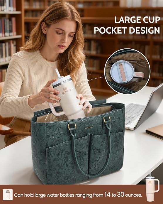 Laptop Tote Bag for Women, Leather Work Tote - Image 5