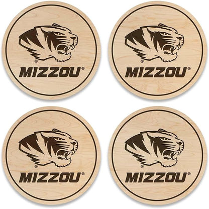 LazerEdge Missouri Tigers Wooden Coaster Set - Maple Wood - Officially Licensed Product - 4-Pack