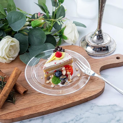 DaYammi 240Pcs Silver Dessert Plates Set Includes 120 Disposable Cake Plates 6.5" 120 Plastic Forks 5.7", Clear Silver Plastic plates, Fancy Appetizer plates for Party and Wedding Birthday