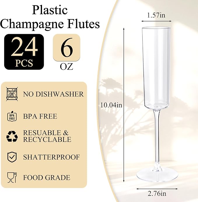 Ciaell 24 Pack Plastic Champagne Flutes - Image 2