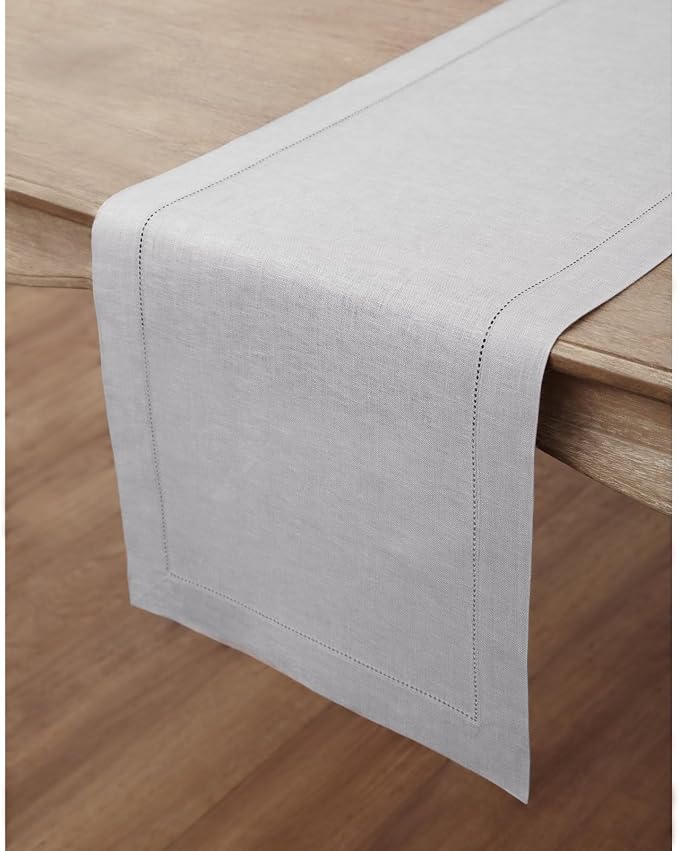 Solino Home 100% Pure Linen Table Runner Grey, Classic Hemstitch 14 x 60 in | - Image 4