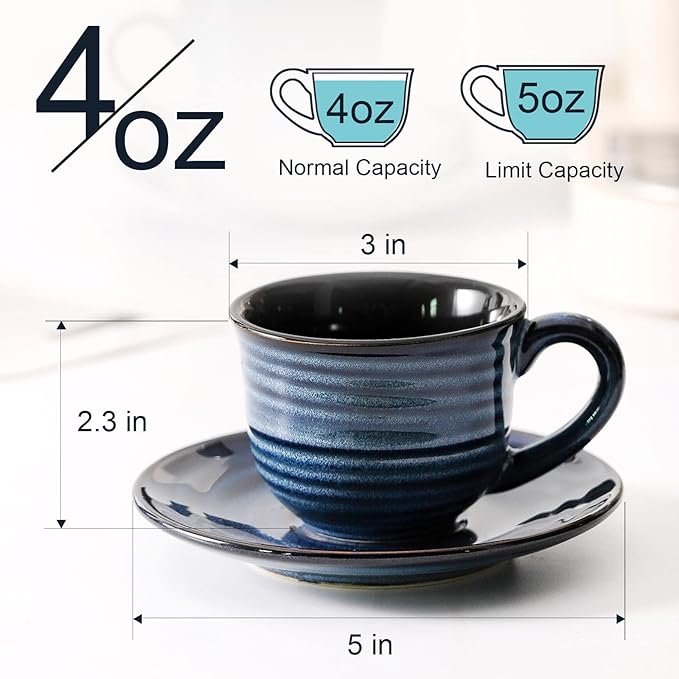 HASENSE Espresso Cups Set of 4, 4 Ounce Ceramic Cappuccino Cup - Image 3