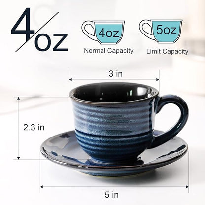 HASENSE Espresso Cups Set of 4, 4 Ounce Ceramic Cappuccino Cup - Image 3