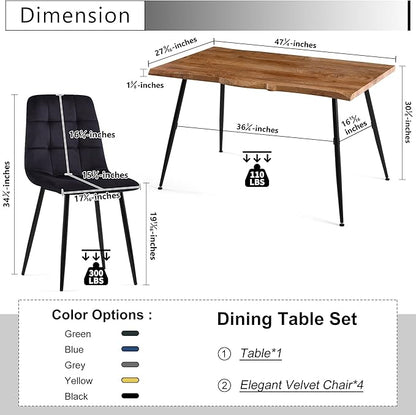 Rectangular Dining Table Set with Upholstered Chairs - Modern Kitchen Table and Chairs Set of 4 for Small Spaces - Black