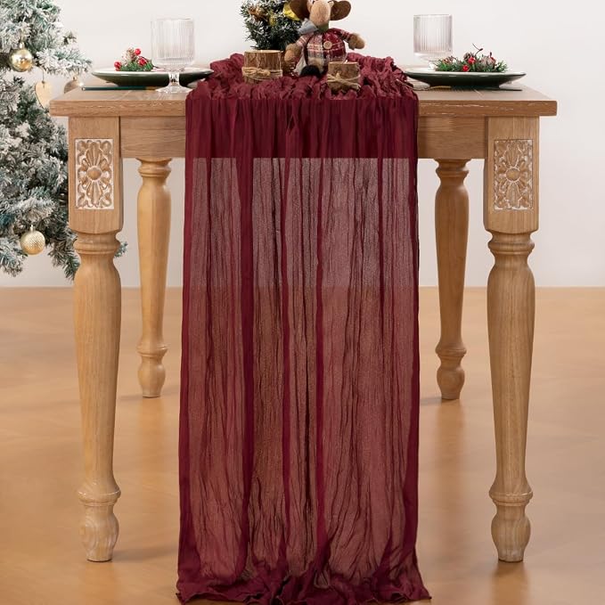 8 Pack Burgundy Cheesecloth Table Runner 10ft Sheer Gauze Events Decor | - Image 6