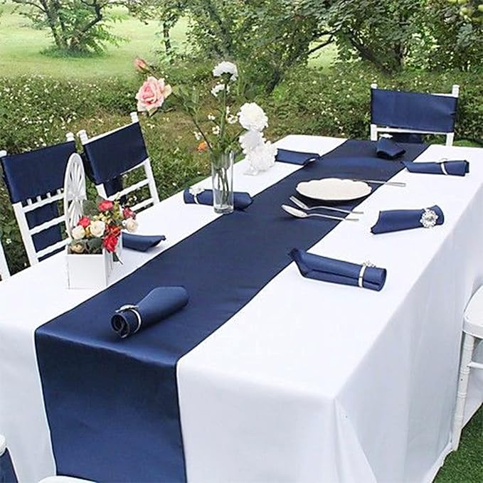 20-Pack Navy Blue 12 x 108 inches Long Premium Satin Table Runner | Wedding - Image 6