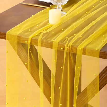 Pearl Table Runner Summer Tulle Gauze Sheer Wedding Party Home Decor | Yellow by Socomi