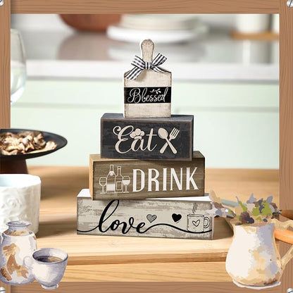 Moucuny 4 Pcs Farmhouse Kitchen Decor Wooden Plate Farmhouse Table Decor Black - Image 2