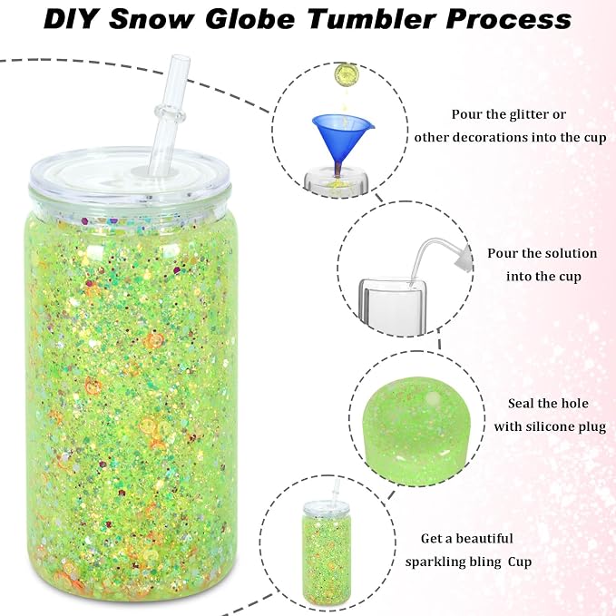 16 oz Plastic Snow Globe Tumbler, 16 Pack Double Wall Snowglobe Tumbler - Image 3