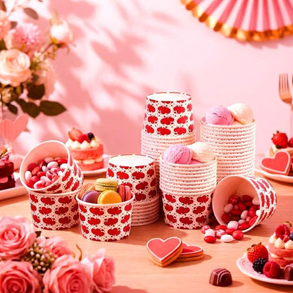 CHENGU 60 Pcs Valentines Snack Cups 9 oz Red Heart Paper Disposable Ice Cream - Image 6