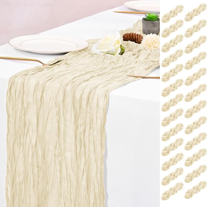 25 Pack Ivory Table Runner 17 x 108inch Cheesecloth Table Runner Boho Gauze by Lumaycens