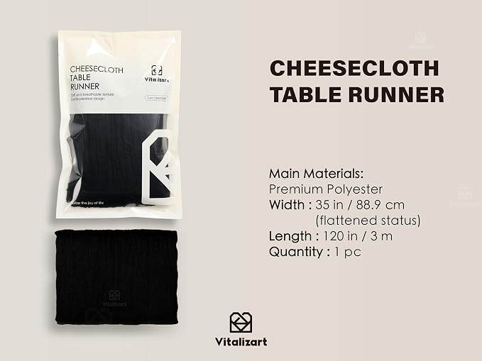 Vitalizart Cheesecloth Table Runner Black 10ft Gauze Boho Rustic | 120 Inches - Image 2