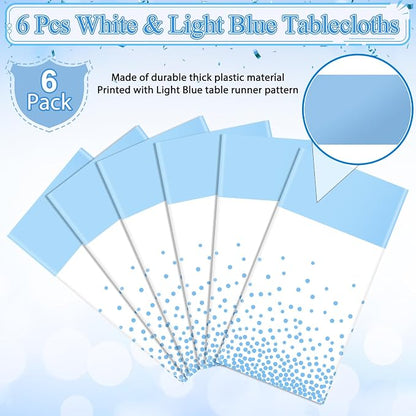 MASHAN 6Pcs White and Light Blue Polka Dot Plastic Rectangular Tablecloths - Image 4