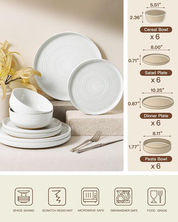 Stoneware Dinnerware Set with Pasta Bowls, Service - Image 7