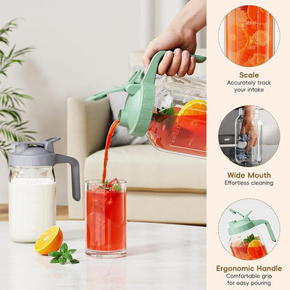 Glass Pitcher with lid, 64 oz Wide Mouth Mason Jar | Dual leak-proof lid - Image 4