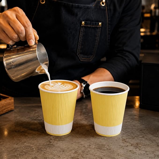 Restaurantware 12 Ounce Ripple Wall Disposable Coffee Cups, 500 Insulated Light - Image 4