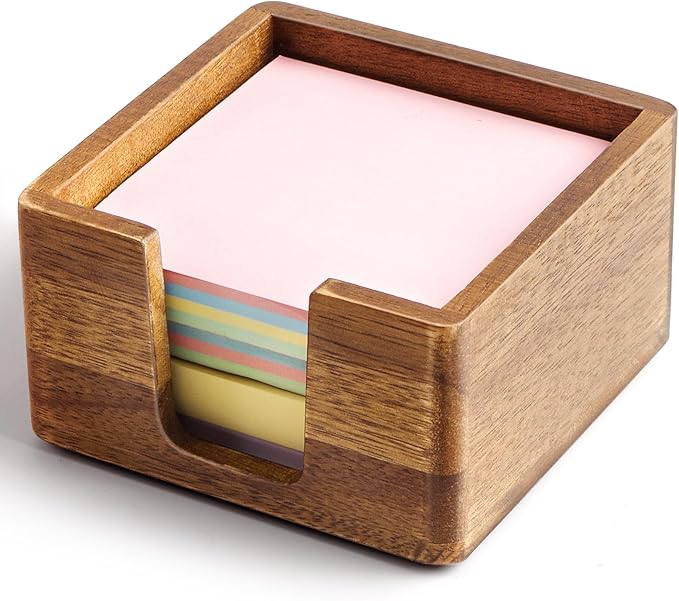Acacia Wood Sticky Note Holder, Post It Note Dispenser by Unknown