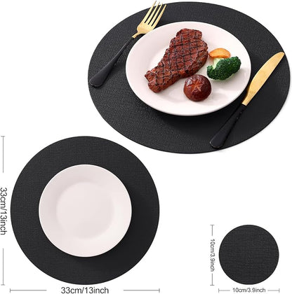 Homaxy Round Faux Leather Placemats and Coasters, Wipeable Place Mats, - Image 6