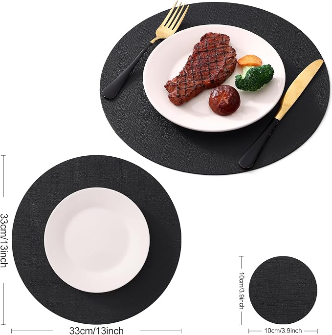 Homaxy Round Faux Leather Placemats and Coasters, Wipeable Place Mats, - Image 6
