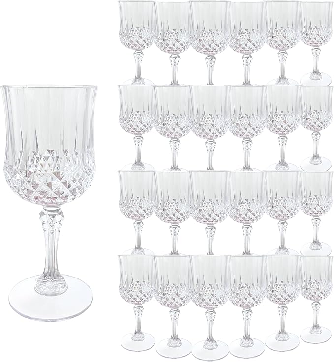 24Pack Plastic Wine Glasses, 7oz Vintage Goblets by LEYIQU