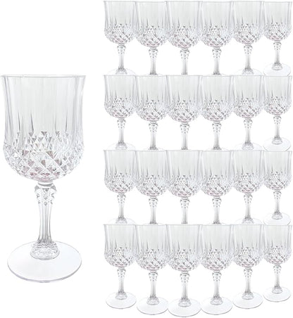 24Pack Plastic Wine Glasses, 7oz Vintage Goblets by LEYIQU