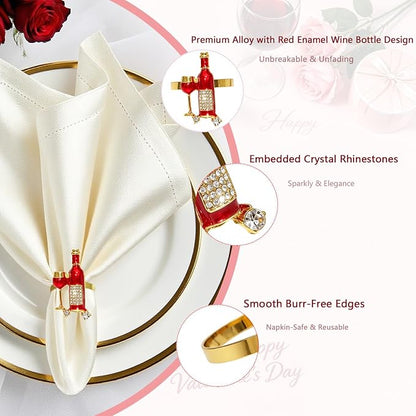 Christmas Napkin Rings Set of 12 Sparkly Rhinestone Red Wine Bottle Napkin - Image 5