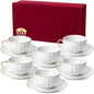 BTaT- Cappuccino Cups with Saucers 7 oz with Gift Box, Dishwasher Safe by BrewToATea