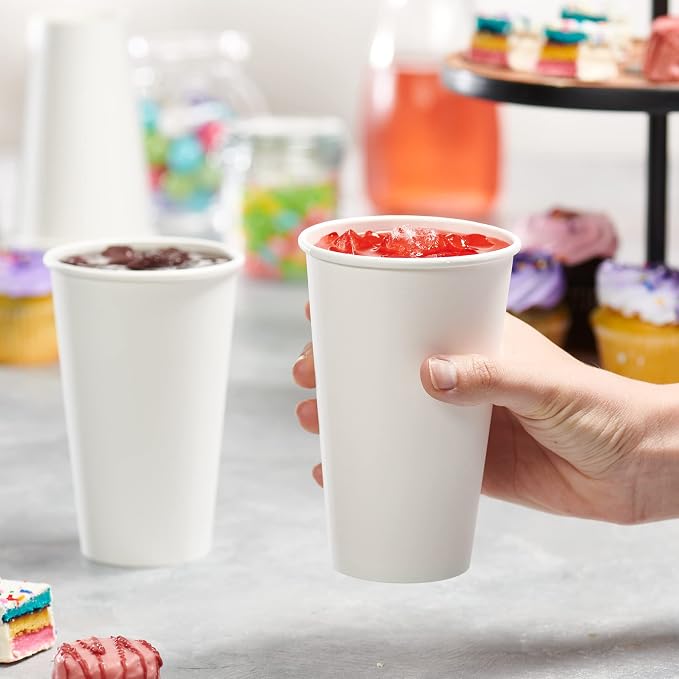 GUSTO 16 oz Disposable White Paper Cups Hot Coffee Cups | Eco-Friendly Material - Image 6