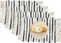Perilla Home Placemat Set of 4 - Cotton Linen Blend Square Placemats - Farmhouse Rustic Woven Bohemian Machine Washable Table Mats with Tassels for Dining Table Decor (Black & White)