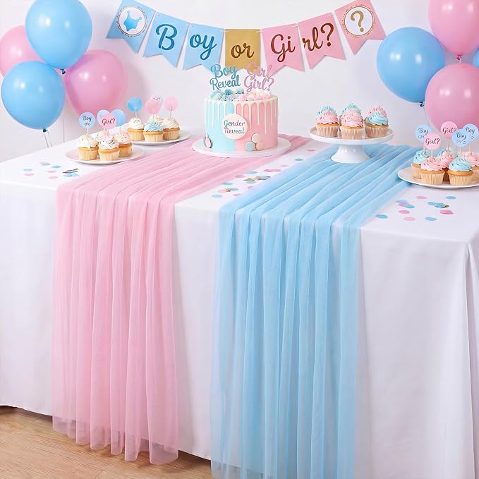 4 Pcs Pastel Table Runners 29 x 71 Inch Colorful Tulle Table Runner Macaron - Image 4