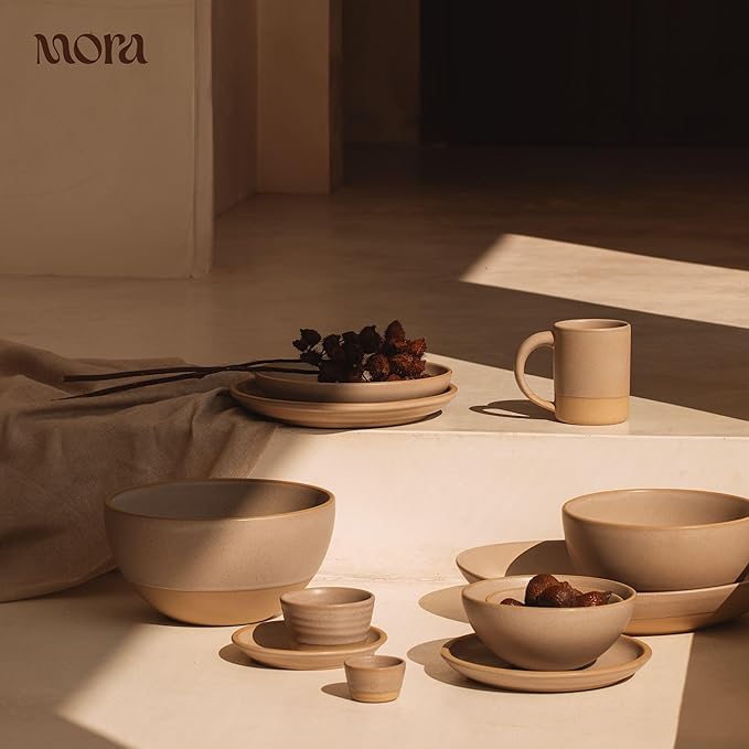 MORA Jumbo and Large Bowls Set of 2, 2.5 and 1.5 Qt Ceramic Pottery Mixing Bowls - Microwave and Dishwasher Safe - Mushroom & Thyme