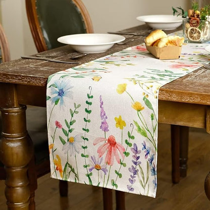 Spring Table Runner 13x72 Inch, Watercolor Wildflower Floral - Image 3