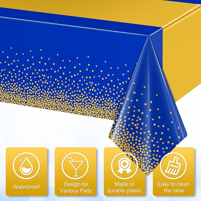 6Pcs Blue and Gold Tablecloth Party Decorations, Plastic Royal Blue Table Cloth - Image 3
