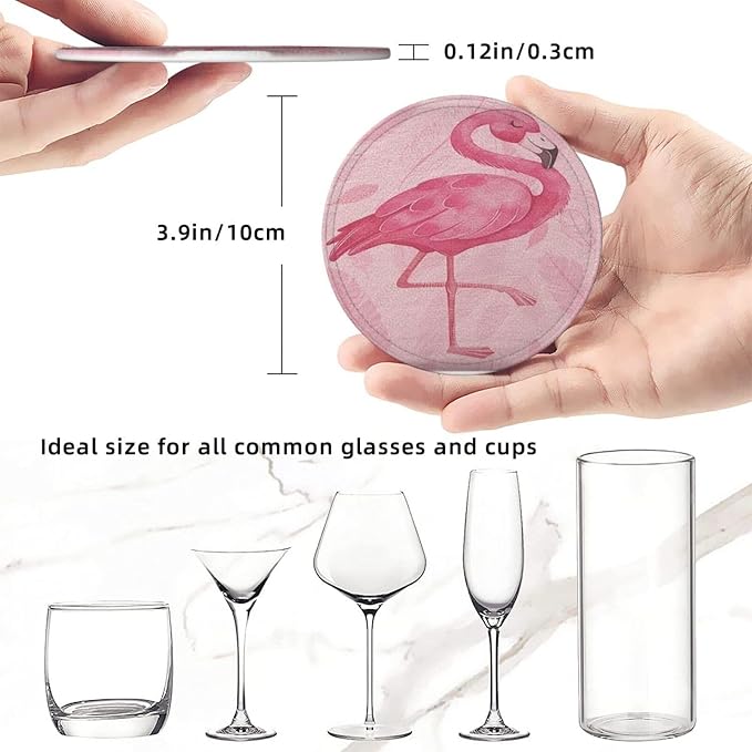 Pink Cute Flamingo Modern Art Boho Premium Leather Coasters - Image 5