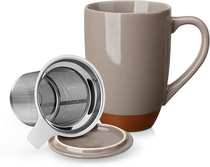 MALACASA Ceramic Tea Mug with Lid and Stainless Steel Infuser, 18 oz Large Tea by MALACASA